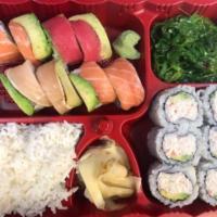 Sushi Bento · Served with miso soup,salad California roll or spicy tuna roll