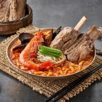 King Ribs Jjam Ppong (Signature) · Flat Noodle Soup with King Ribs, Seafood and Vegetables (Spicy)
