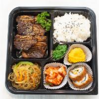 Meal Box B (Korean BBQ Short Ribs Combo) · Korean BBQ Short Ribs + Steamed Rice + Glass Noodles + Kimchi + Salad with Ranch Dressing + ...