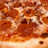 Pepperoni and Bacon Pizza · Marinara sauce, mozzarella cheese, pepperoni and bacon.