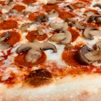 Pepperoni and Mushroom Pizza · Marinara sauce, mozzarella cheese, pepperoni and mushroom.