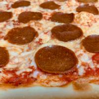 Cheez and Peppa  Pizza · Marinara sauce, ‘Follow your heart’ vegan mozzarella cheese and ‘Fluffy Vegans’ organic pepp...