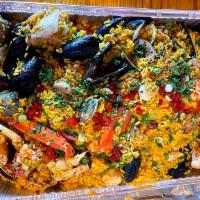 La Paella de Espana  · Chicken, jumbo shrimp, sea scallops, mussels, clams, king crab legs, snow legs, a...