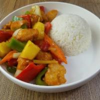SWEET & SOUR Wok · crisp batter with sweet and sour sauce, ginger, pineapple, onion, red and green bell peppers.
