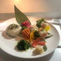 1. Chirash Sushi · Assorted 15 pieces sashimi and pickle vegetable over sushi rice.