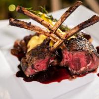 Agnello  · Roasted Australian Lamb Chops, Sweet Potato, Roasted Vegetables, Barolo Wine Reduction 