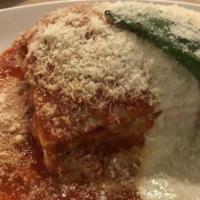 Lasagna Casalinga Pasta (Dinner) · Lasagna pasta layered with bechamel, mozzarella, Parmesan and meat sauce. Served with fresh ...
