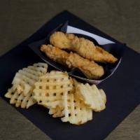 Kid's Chicken Tenders w Fries & Juice · 2 crispy chicken tenders. Served with waffles fries.