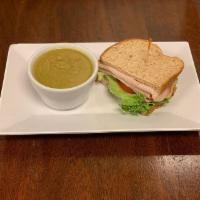 1/2 Sandwich with choice of side · Cup of split pea soup with 1/2 sandwich. Choose from BLT, turkey or ham on wheat or sourdoug...