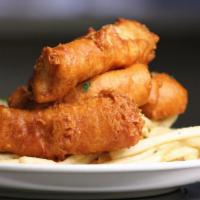Fish and Chips · Fresh cod dipped in our house made Firestone Lagerfeld beer batter and fried to a golden bro...