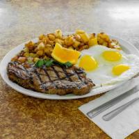Steak & Eggs · 12 oz. New York Certified Angus Beef strip