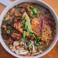 Vegan Shoyu Ramen · Shiitake tare, lemongrass broth, vegan ramen noodles, bean sprouts, mushrooms, bok choy, mis...