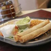 7. Flauta Plate · Three deep fried shredded beef or chicken flautas served with guacamole and sour cream. Serv...