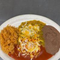 18. Huevos Rancheros · Two corn tortillas with two eggs on top. Smothered with your choice of Red or Hatch Green Ch...