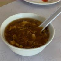Hot & Sour Soup · Chicken, tofu, black fungus, bamboo shoots, carrots, and egg.