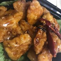 Emperor Chicken · Deep-fried chunks of chicken breast tossed with a spicy garlic sauce. Spicy.