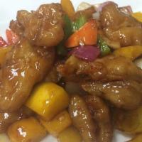 Spicy Mango Chicken · Sauteed chicken breast with fresh mango, red pepper, and yellow onions in spicy brown sauce....