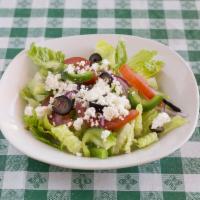 Greek Salad · Romaine lettuce, green pepper, tomato, red onion, black olive, feta cheese and balsamic dres...