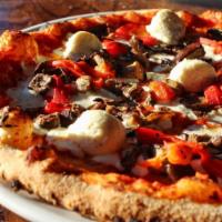 Giambotta Pizza · Roasted eggplant, mushrooms, peppers and fresh Brooklyn ricotta.