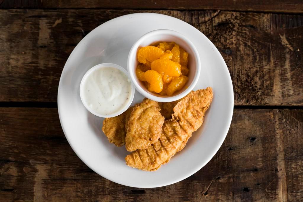 Kid's Crispy Chicken Tenders · Served with your choice of chips or mandarin oranges and dipping sauce.