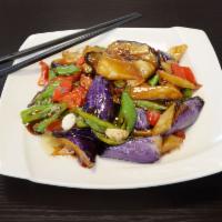 Eggplant with Garlic Sauce · Spicy. Eggplant, Scallions & Garlic in Spicy Sauce.