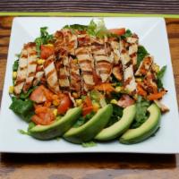 TUCANES Style Grilled Chicken Salad · Grilled chicken, lettuce, tomatoes, avocado & carrots