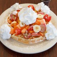 Fruity Waffles · Mixed fruit and whipped cream.