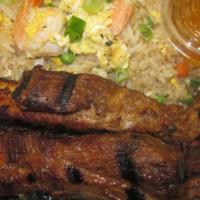 2. BBQ Pork Spare Rib Dinner · Grilled a marinated pork spare ribs, served with shrimp fried rice and house special sauce. ...
