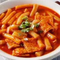 A2. Korean Spicy Rice Cake · Rice cake, fishcake and vegetable with Korean spicy sauce.