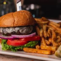 Pub Burger · Your choice of cheese with Cascade natural beef, lettuce, onion, tomato and roasted garlic a...