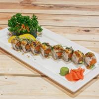 Black Dragon Roll · Raw. Includes spicy tuna, avocado, topped with eel, scallion, and eel sauce. Hot and spicy.