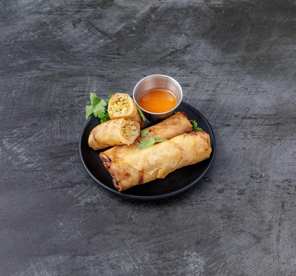 A3. Thai Spring Roll · Fried vegetable spring rolls served with plum sauce.