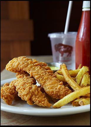 Kid's Chicken Tenders · Choice of side and served with a drink.