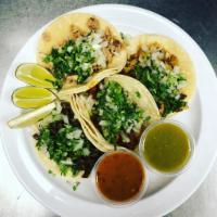 Street Tacos · Taco comes with onions and cilantro. Please request your salsa of choice on the side. 