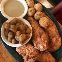Fried Chicken Tenders 3 piece · 3 Jumbo and juicy tenders served with 2 sides.