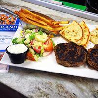 Bifteki Open Face Sandwich · Black Angus beef. Served with pita, hand cut french fries or rice, tzatziki or tyrokafteri a...