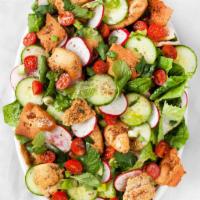 Fattoush Salad · People |  Lettuce, Tomatoes, Onions, Cucumbers, Green Peppers & Dressing with Toasted Pita B...