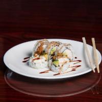 Spider Roll · Deep-fried softshell crab, cucumber, avocado roll with eel sauce.