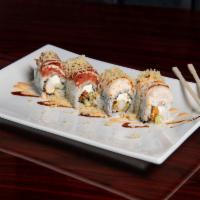 Big Mama Roll · Softshell crab, cream cheese, and cucumber, topped with spicy tuna, crabmeat , crunchy, and ...