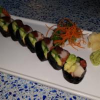 South Beach Roll · Riceless roll with salmon, tuna, hamachi, avocado, cucumber, and asparagus wrapped in nori.