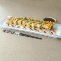 Deep Fried Philadelphia Roll · Inside: salmon, avocado & cream cheese, deep-fried in tempura batter, unagi sauce.