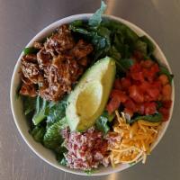 BBQ Salad · Romaine with BBQ chicken, cheddar cheese, bacon, tomatoes and avocado. Recommended with bleu...