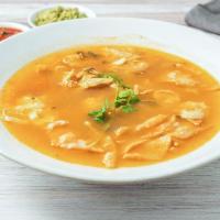 Tortilla Soup · Soup made with fried corn tortilla and seasoned tomato broth. 