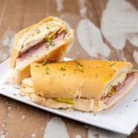 Cuban Sandwich- · Ham+pork+swizz cheese+picles+mustard+Cuban bread