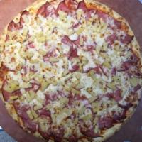 Amigos Hawaiiana Pizza · Mozzarella, Canadian bacon, pineapple and jalapenos.