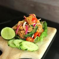 S2. Chic Zabb · Chic a chicken Thai style salad with homemade Thai seasoning, fresh lime juice dressing, red...