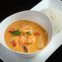 C2. Red Curry · Red curry paste, coconut milk, fresh basil and bell pepper. Gluten-free.