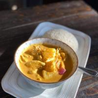 Massaman Curry · Massaman curry paste, coconut milk, red onion, potatoes topped with fried red onion. Served ...