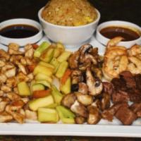 Chicken & Shrimp Hibachi · Combination of hand-cut chicken and tender white shrimp seasoned with lemon, soy sauce and g...