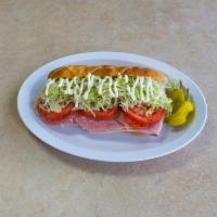 Ham and Cheese Sub · Comes with provolone cheese, lettuce, tomatoes, mayonnaise and Italian dressing.
